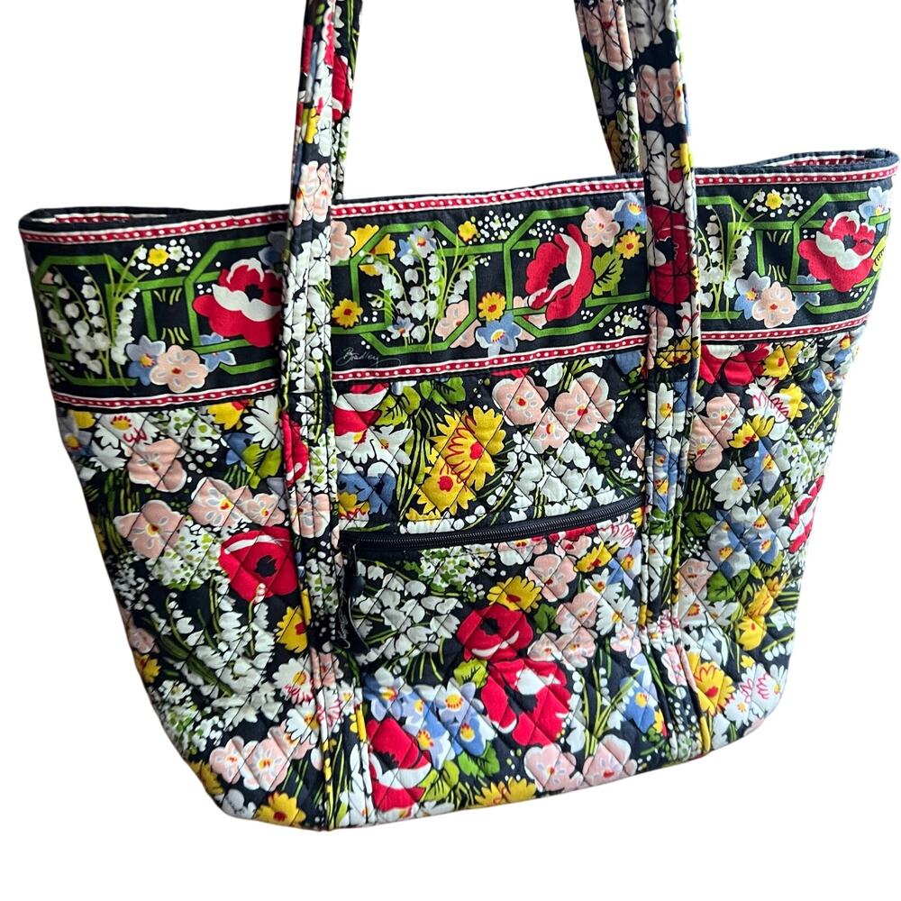 Vintage VERA BRADLEY "Poppy Fields" Bag Black/Red/Yellow/White14" x 17" - Picture 6 of 12